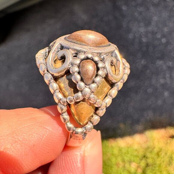 Vintage Carolyn Pollack Sterling Silver Brass Copper Open Work Ring Size 8.5 - Picture 16 of 16